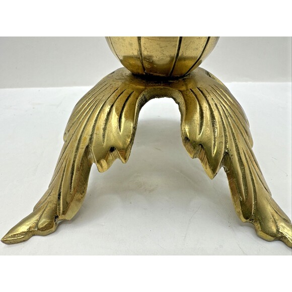Vintage Mid Century Modern Leaf Lotus Large Brass Pillar Candle Holder 4.5 X4.5 - Picture 3 of 8